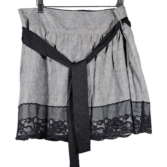 Whimsical Goth Victorian Preppy B W Striped Skirt Lace Hem Tie Waist Retro - Picture 1 of 12